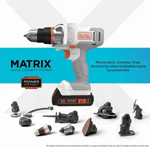 Vista 5 de BLACK+DECKER Kit de taladro/destornillador inalámbrico 20V MAX Matrix, blanco (BDCDMT120WC1FF)