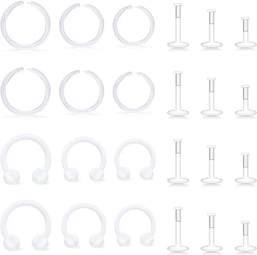 Vista 5 de Lcolyoli Anillos de nariz transparentes de 18 G, retenedores de piercings transparentes para el trabajo, deportes, Bioflex, Medusa, labio, labio