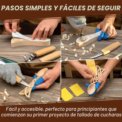 Vista 6 de Kit de tallado de cuchara de madera BeaverCraft para principiantes DIY04 - Juego de tallado incluye herramientas de tallado de cuchara, cuchillo