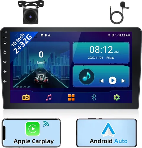 Vista 9 de Podofo Estéreo de auto de doble DIN de 2+32G con Apple Carplay Android Auto inalámbrico de 10.1 pulgadas, pantalla táctil y radio Android