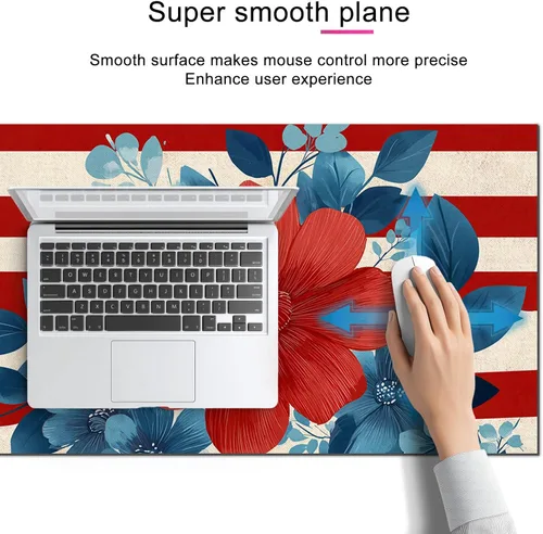 Vista 6 de HOMETITUTE Alfombrilla para mouse de 31.5 x 11.8 pulgadas, con bandera estadounidense, floral, XL, grande, extendida, para teclado, computadora