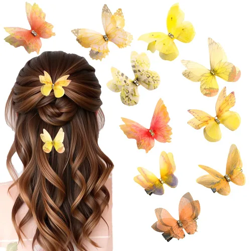 Vista 10 de Clip de mariposa para decoración del cabello, pinzas para el cabello de mariposa en movimiento para niñas (Bule-10PCS)