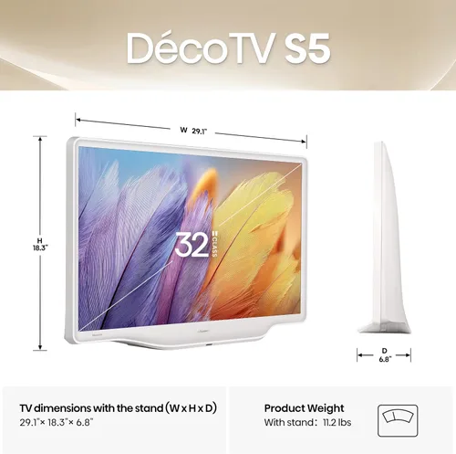 Vista 3 de Hisense Serie S5 DécoTV QLED FHD Smart Fire TV de 32 pulgadas (32S5QF, modelo 2025) - Ajuste versátil, color Hi-QLED, diseño inspirado en el arte