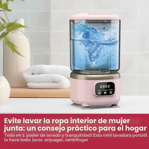 Vista 3 de Lavadora de ropa interior, mini lavadora portátil recargable con capacidad de taza de 2 litros para brasier, ropa interior, calcetines, hogar Rosa
