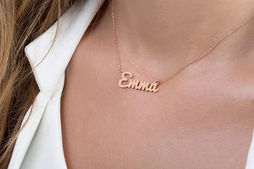 Vista 4 de Elegante joyero unisex con placa de nombre en oro macizo de 9k, 14k y 18k, collar con nombre personalizado, collar con nombre cursivo personalizado
