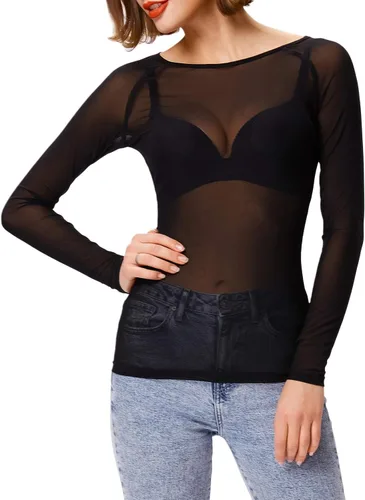 Vista 4 de Grace Karin - Blusa de manga larga de malla transparente para mujer