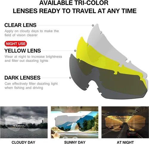 Vista 5 de SPOSUNE Anteojos de disparo para hombre con funda, resistentes a los impactos con 3 lentes, gafas de seguridad antivaho para hombres y mujeres