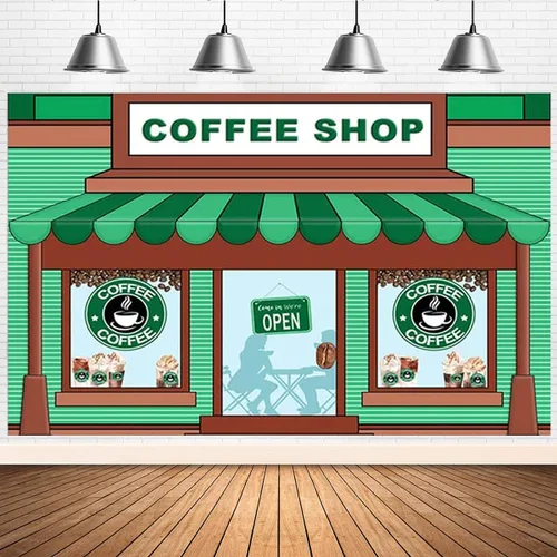 Vista 4 de Telón de fondo de caricaturas para fotografía de café – Fondo de helado de primer cumpleaños con rayas verdes para niños y baby shower (5 x 3 pies)