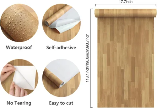Vista 5 de Jeweluck Papel tapiz de madera para despegar y pegar, papel de contacto de madera para gabinetes, 15.7 x 118.1 pulgadas, papel tapiz de grano