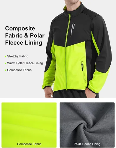 Vista 2 de INBIKE Chaqueta de ciclismo para hombre, chaqueta de ciclismo para correr, cortavientos reflectante, resistente al viento, forro polar para clima