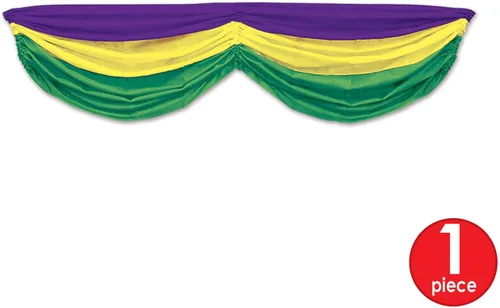 Vista 2 de Banderines de tela Mardi Gras (dorado-amarillo, verde, púrpura) Accesorio de fiesta (1 unidad) (1/paquete)