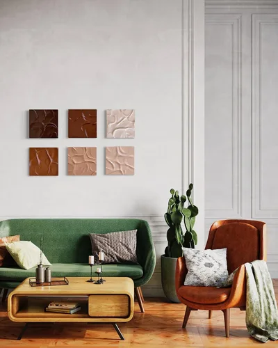 Vista 4 de Chocolate Chunks 3D Plaster Relief Wall Sculpture Tiles Acrylic, MDF Wood, Mixed Media,Abstract, Modern Design, Mix and Match (Dark Chocolate)