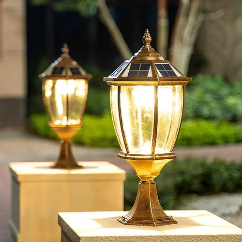 Vista 5 de Luces de poste al aire libre, luz solar de pilar para jardín, jardín, villa, lámpara de pilar de pared al aire libre, impermeable, luz de valla