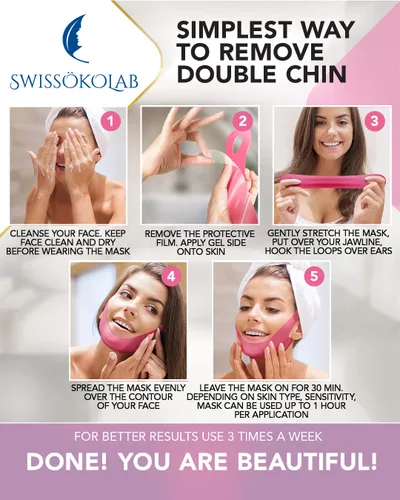 Vista 6 de SWISSÖKOLAB Máscara facial con levantamiento en forma de V, parche para barbilla, reductor de mentón, ajuste de contorno de barbilla, reafirmante
