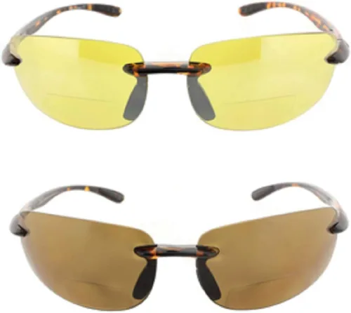 Vista 4 de 2 pares de lentes de sol bifocales sin montura para hombres y mujeres, lentes de sol para conducción nocturna, color amarillo y ahumado