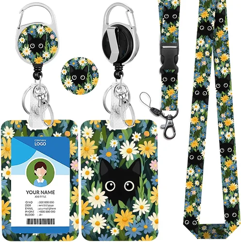 Vista 23 de Cordones azul bebé para llaves Portador de Insignias, Carrete de Insignias Retráctil con Clip de Mosquetón y Cordón Desmontable, Linda Tarjeta