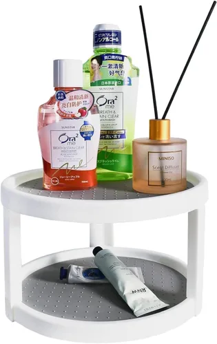 Vista 6 de Lazy Susan - Organizador de especias antideslizante de 2 niveles, organizador de condimentos giratorio de 360 grados de 10 pulgadas, para armario