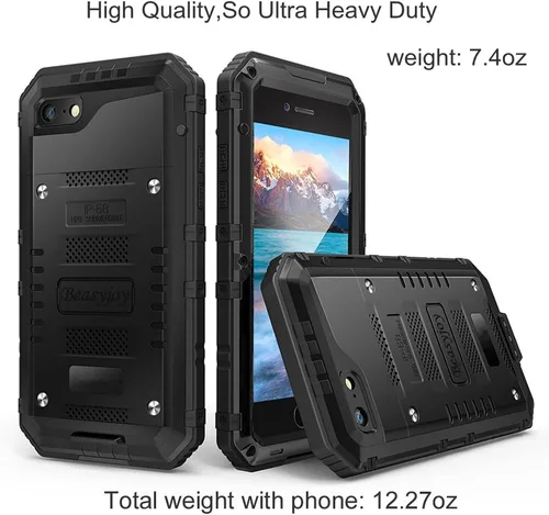 Vista 3 de Beasyjoy Funda de Metal para iPhone SE 2022/2020/8/7, Funda Impermeable Resistente con Protector de Pantalla, Protección de Cuerpo Completo Grado