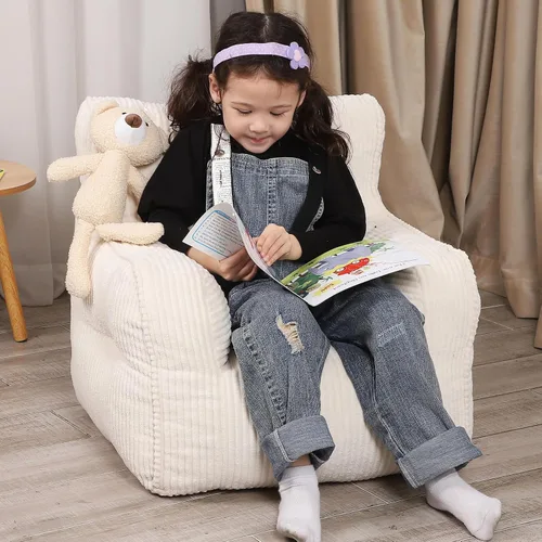 Vista 2 de MOMCAYWEX Silla Puf para Niños con un Oso de Peluche, Silla Cómoda para Niños Pequeños para Niños y Niñas, Beige