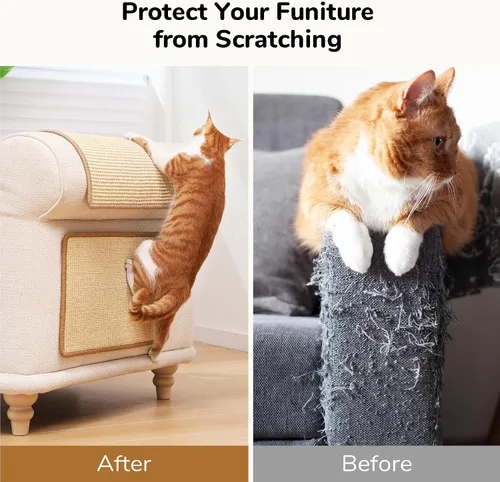 Vista 6 de FUKUMARU Paquete de 2 alfombrillas rascadoras para gatos, 19.6 x 11.8 pulgadas, almohadillas rascadoras de sisal natural para gatos