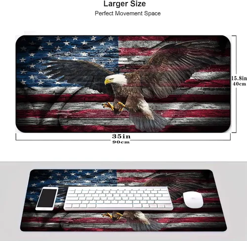 Vista 3 de Tapete de escritorio patriótico, alfombrilla de mouse para juegos de bandera estadounidense, alfombrilla de mouse XXL extendida para oficina Águila