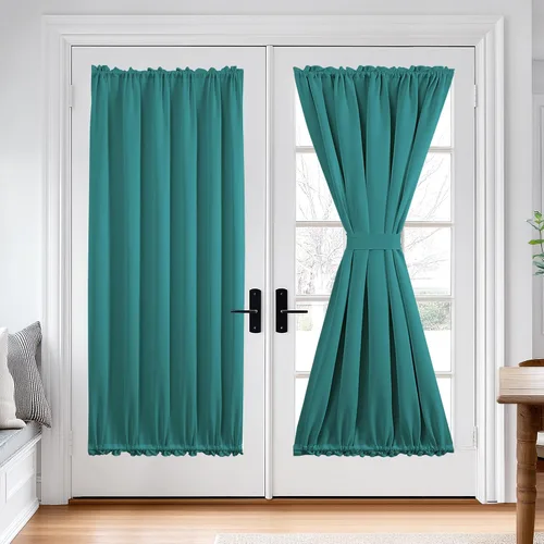 Vista 43 de Deconovo Cortinas opacas para puerta, bolsillo para cortinero y cortinas de bloqueo con aislamiento térmico para dormitorio, 137.16 x 189.2 cm, azul