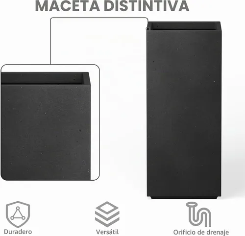 Vista 7 de Kante Maceta rectangular de hormigón de 20.3 pulgadas de alto, moderna maceta de diámetro cuadrado con orificio de drenaje y tapón de goma
