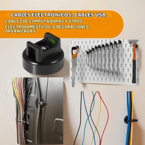 Vista 5 de Soportes magnéticos de alta resistencia, 10 soportes multiusos para cables con bridas de nailon (50 piezas) para una gestión eficiente de cables