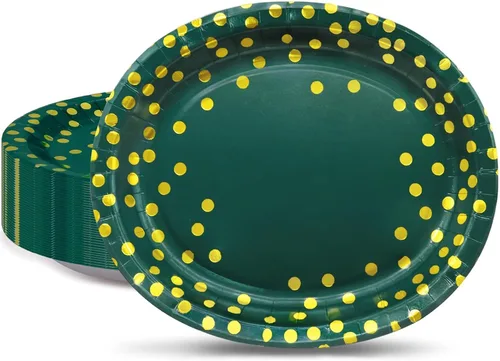 Vista 8 de 30 platos azul marino de 10 x 12 pulgadas, platos ovalados de papel azul y dorado, platos grandes para fiestas patrióticas para jubilaciones del 4