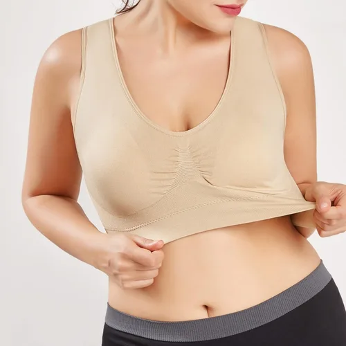 Vista 3 de Brasier deportivo sin costuras de alto soporte para mujer, sin varillas, brasier de yoga cómodo, sin varillas, brasier con push up, para uso diario