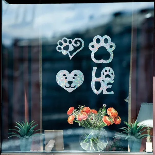Vista 6 de GORGECRAFT 16 calcomanías estáticas para ventana de perro, diseño de corazón y amor, para puerta corrediza, no adhesivas, película de vinilo