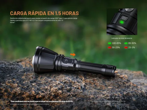 Vista 6 de Fenix HT18R V2.0 Linterna Recargable de Largo Alcance de 3700 Lúmenes USB-C LED Thrower Interruptor Doble Turbo Instantáneo Impermeable Caza