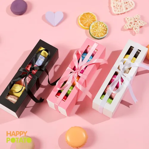 Vista 6 de HAPPY POTATO Paquete de 25 cajas de macarrones para 6, 7.2 x 1.9 x 1.9 pulgadas, cajas de embalaje de macarrones, cajas de macarrón negro