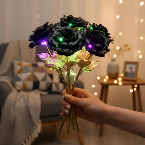 Vista 5 de Lyrow - 6 flores artificiales de cristal de galaxia LED, color negro