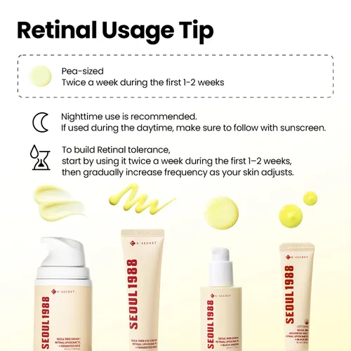 Vista 6 de K-SECRET SEOUL 1988 Crema retinal Fórmula suave de liposoma retinal al 1% para piel sensible Líneas finas diarias y cuidado de la textura