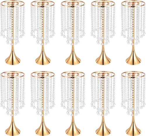 Vista 10 de 2 centros de mesa de boda para mesas, jarrones de 21.6 pulgadas de alto para centros de mesa de metal dorado para decoración de mesa para boda