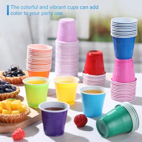 Vista 4 de Eaasty Paquete de 500 vasos de plástico de 3 onzas a granel desechables para baño, vasos de plástico coloridos, vasos de plástico para fiestas