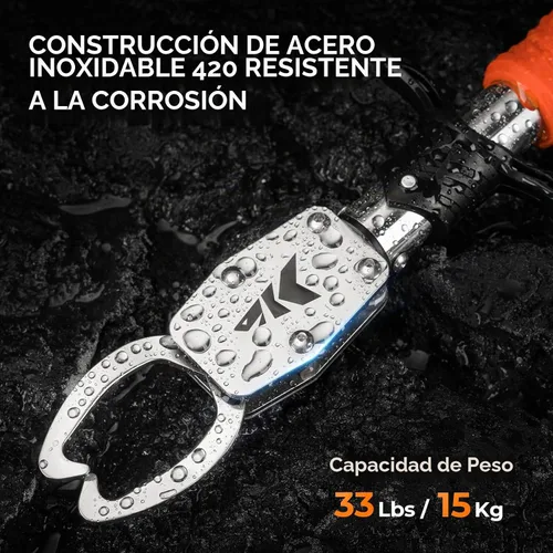 Vista 2 de KastKing Paradox 9" Lip Grip, herramienta de aterrizaje de peces de acero inoxidable resistente a la corrosión con mango de elastómero