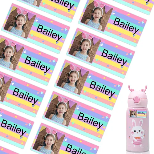 Vista 8 de 78 etiquetas personalizadas para niños con fotos impermeables, etiquetas de nombre personalizadas para suministros escolares, guardería, botellas