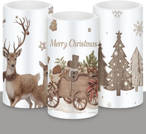 Vista 9 de Retisee 3 piezas de velas de Navidad sin llama estilo granja con control remoto, velas LED operadas a batería estilo rústico, decoración de Navidad