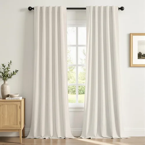 Vista 22 de MIULEE Linen Textured 100% Blackout Curtains Drapes White Backing 96" Long Birch