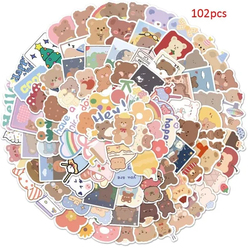 Vista 2 de ZJSXINDI Juego de 100 calcomanías pequeñas – Kawaii, cartulina decorativa para planificador, oso feliz