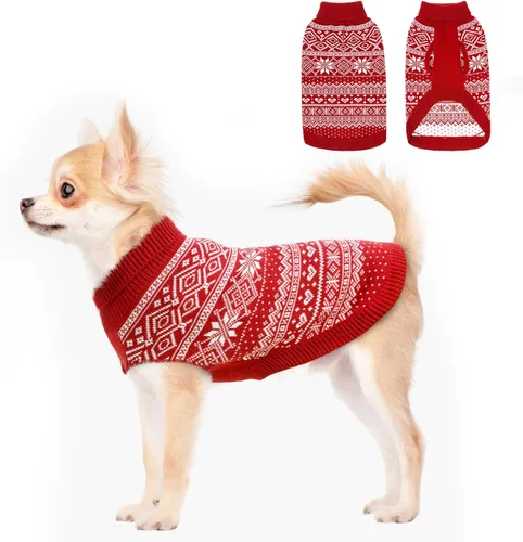Vista 8 de HOMIMP Suéter de rombos para perros - Ropa cálida de invierno para cachorros, abrigo suave, suéter feo para perros pequeños, medianos y grandes, Azul