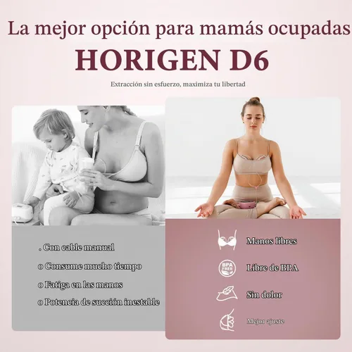 Vista 4 de Extractor de leche manos libres D6, extractor de leche ultraligero con brida suave de doble sellado, 0.98 pulgadas, bomba eléctrica portátil Rojo