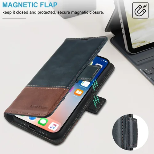 Vista 6 de KEZiHOME Funda para iPhone 15, de piel auténtica, bloqueo RFID, carcasa interior de TPU, cierre magnético, ranura para tarjetas, a prueba de golpes