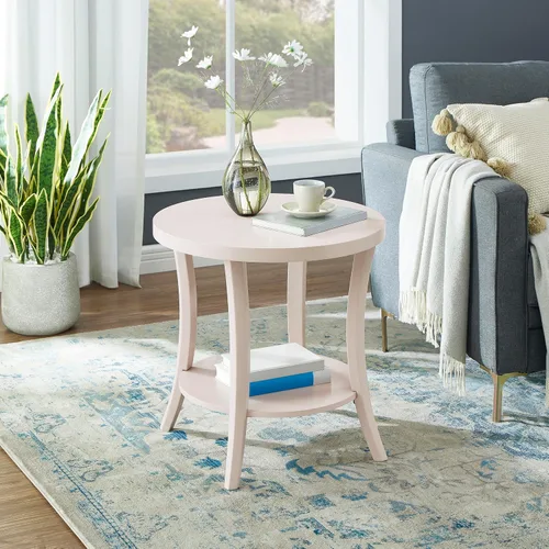 Vista 13 de Roundhill Furniture Perth - Mesa auxiliar redonda contemporánea con estante, color espresso