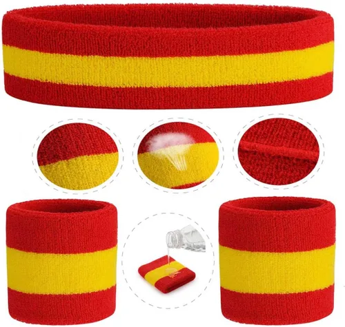 Vista 111 de ONUPGO - Conjunto de diadema y muñequeras deportivas para el sudor, hechas de algodón con bucles, muñequeras, contra humedad