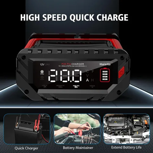 Vista 6 de Cargador de Batería de Litio de 20 Amperios, 12V y 24V Lifepo4, Portátil para Coche, Mantenedor de Batería, Cargador de Goteo y Desulfatador