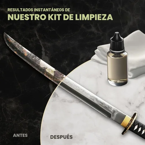 Vista 4 de Basic Katana Cleaning Kit with 5 pcs Cleaning Cloths and Bottle of Choji Oil - Maintenance Care Set for Samurai Swords - Care for Samurai Japanese