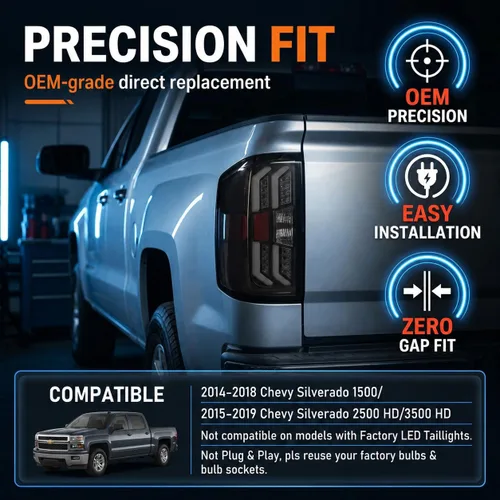 Vista 2 de WOLFSTORM Conjunto de luz trasera Compatible con 2014-2018 Chevy Silverado 1500 y 2015-2018 Chevy Silverado 2500/3500HD, No es compatible con Lente